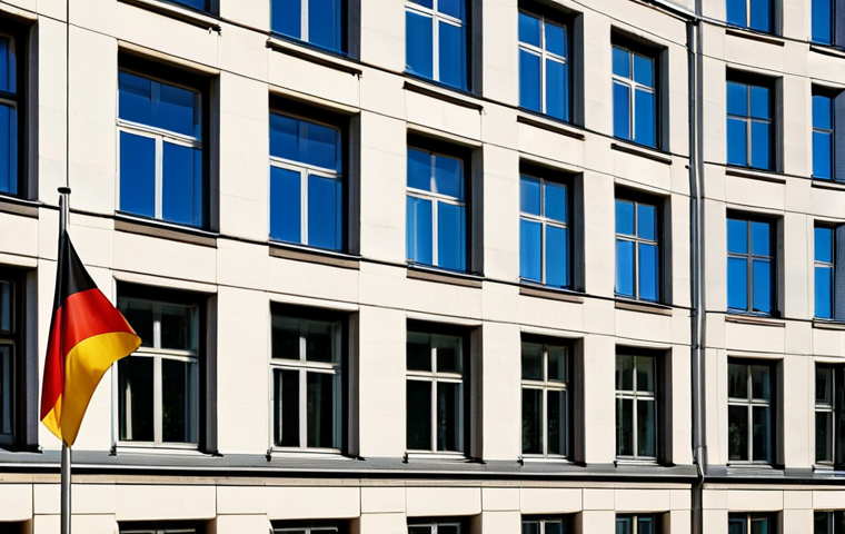 **
Prompt: "German Finanzamt (tax office) building exterior, sunny day, serious atmosphere, focus on transparency and financial responsibility, German flag subtly displayed. Concept: taxes and transparency in Germany."
**
