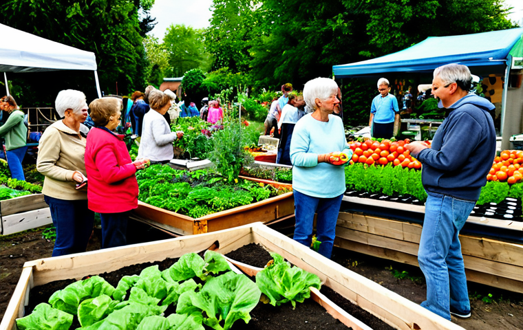 Community Garden Swap Meet**
"A vibrant community garden scene, featuring fully clothed neighbors of all ages exchanging homegrown vegetables, baked goods, and handcrafted items, modest clothing, appropriate attire, safe for work, outdoor setting, bright daylight, perfect anatomy, natural proportions, family-friendly, professional photography, high quality. Focus on the joy of sharing and community connection. The setting is a well-maintained urban garden in Germany."
**