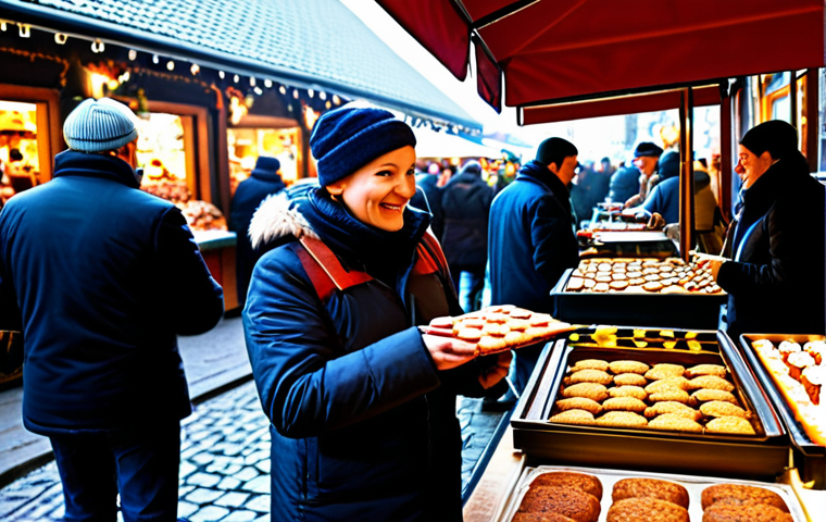 **

A bustling Christmas market scene in Germany, safe for work. Vendors are friendly and helpful, offering samples of Glühwein and Lebkuchen in a professional manner. Focus on the positive interactions and festive atmosphere. Fully clothed customers browse the stalls. High quality, professional photography, appropriate content, perfect anatomy, natural proportions, family-friendly.

**