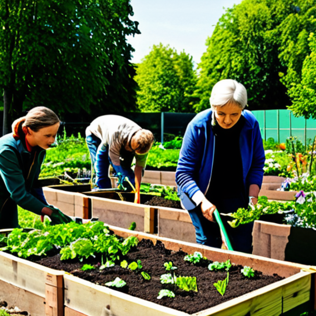 호혜적 교환 시스템의 자원 관리 - Urban Gardening Community**
"A group of diverse people tending to a community garden in a vibrant B...