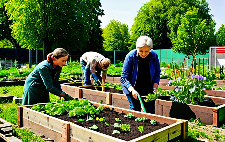 호혜적 교환 시스템의 자원 관리 - Urban Gardening Community**
"A group of diverse people tending to a community garden in a vibrant B...