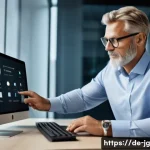 Home 22 호혜적 교환 시스템의 인증 절차 - A modern corporate office scene illustrating multi-factor authentication in action: a professional m...