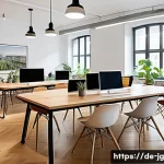 Home 19 호혜적 교환 시스템의 역할과 기능 - A modern coworking space in Berlin filled with diverse professionals collaborating around shared des...