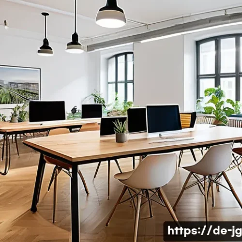 Home 31 호혜적 교환 시스템의 역할과 기능 - A modern coworking space in Berlin filled with diverse professionals collaborating around shared des...