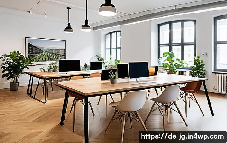 호혜적 교환 시스템의 역할과 기능 - A modern coworking space in Berlin filled with diverse professionals collaborating around shared des...